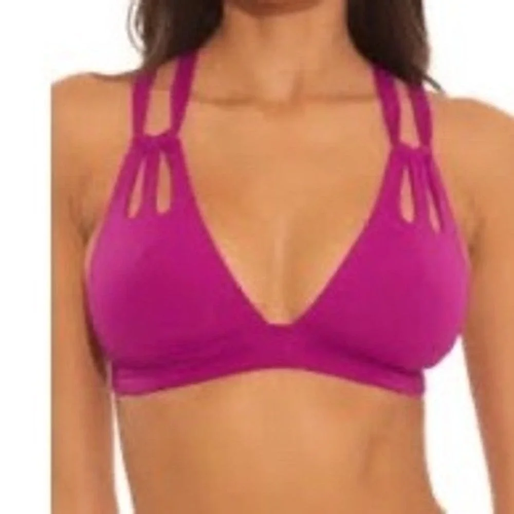 BECCA Color Code Loop Halter Bikini‎ Top Berry Women's Size D-Cup